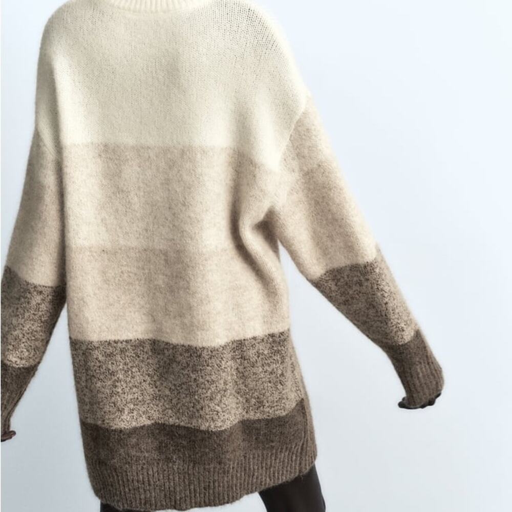 Zara Women's Striped Mini Dress - Cream, Brown, Gray - Picture 8 of 10